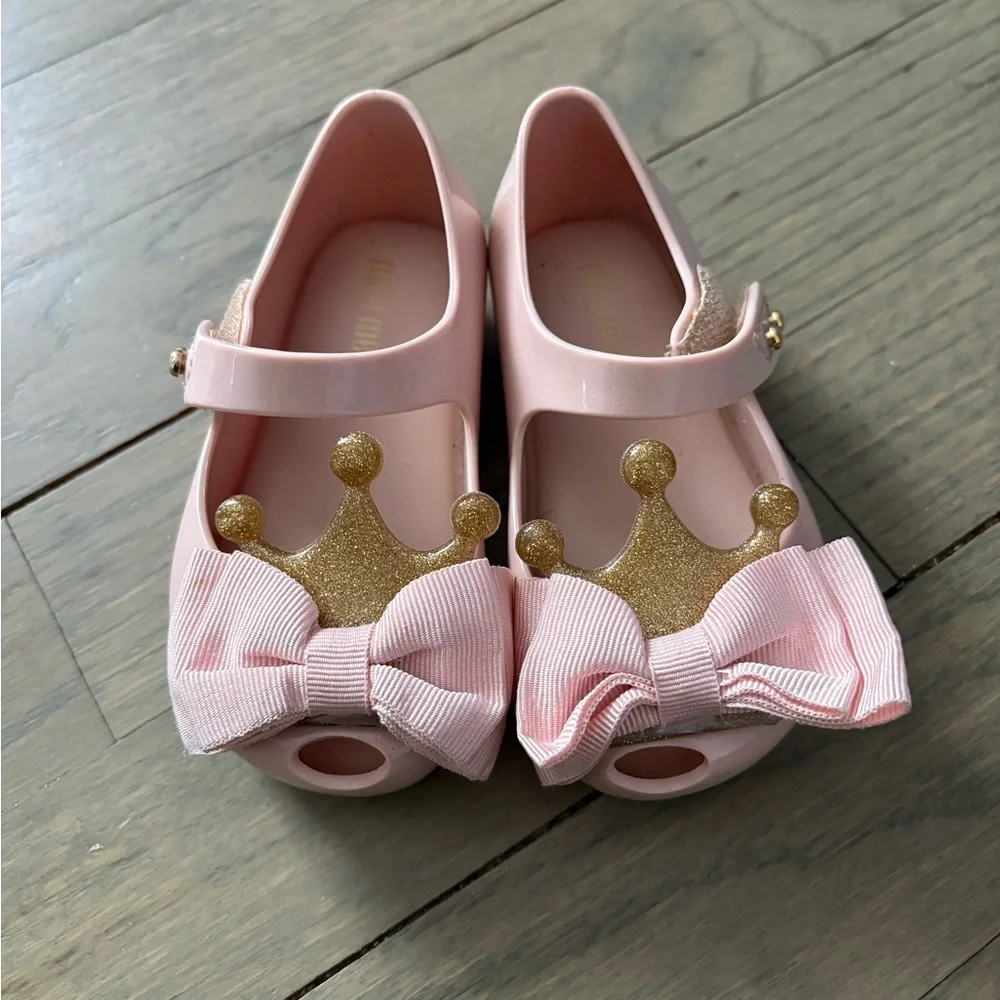 Mini Melissa Ultragirl Princess Bow Mary Jane Pink Flats Velcro Straps